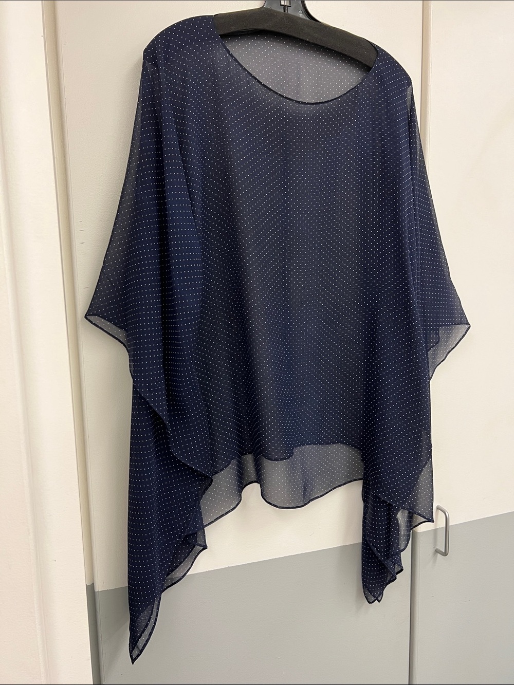 Navy Blue White Polka Dot Sheer Poncho Shawl Top Swim Coverup Women Travel